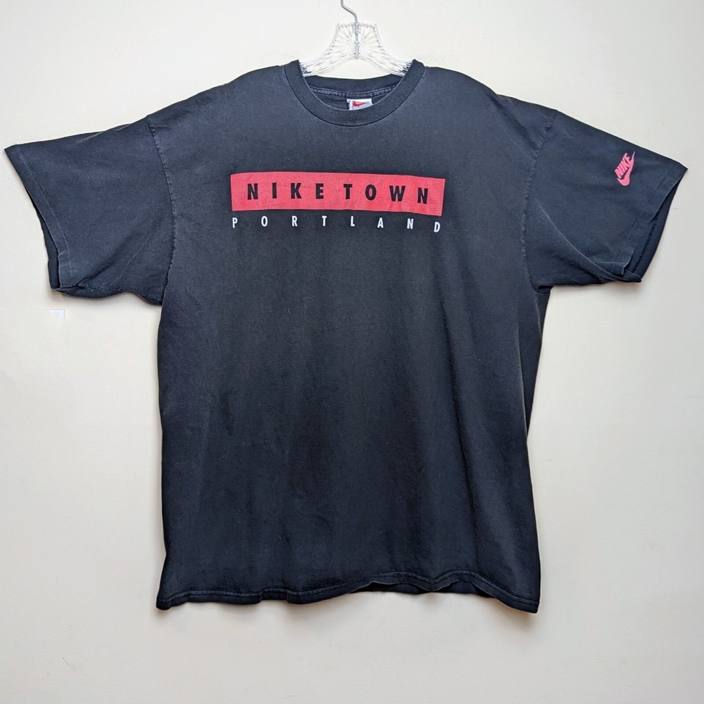 Vintage 90s Nike Town Store Portland Oregon Spellout Single Stitch Shirt XL